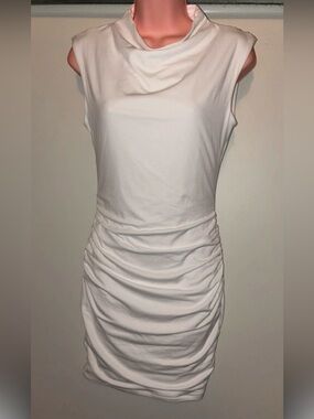 Sleeveless White Ruched Mini Dress